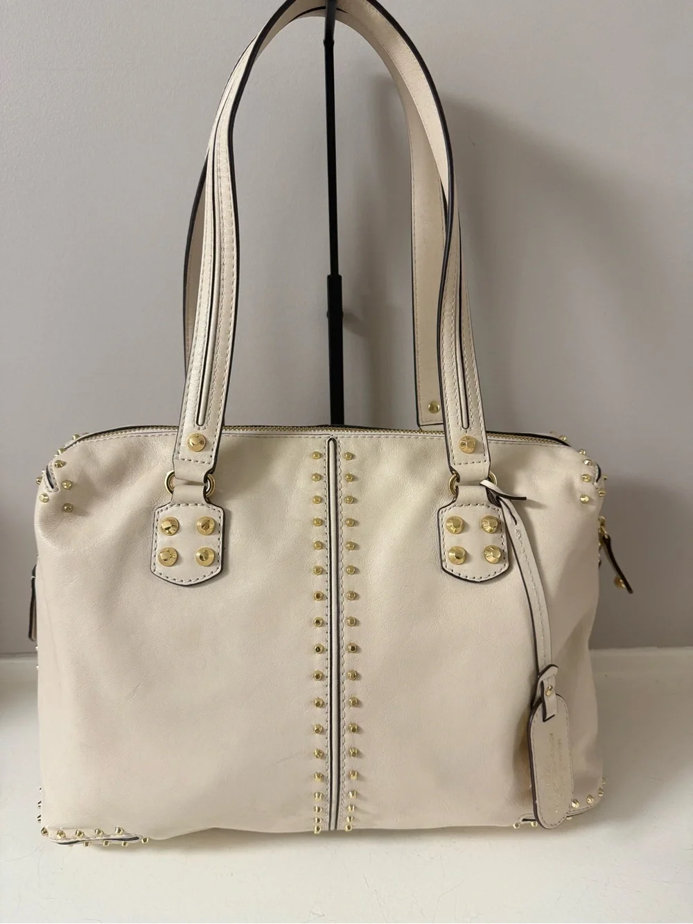 Vintage 2004 Michael Kors Aster Re-edition Ivory Leather Shoulder Bag Gold Studs